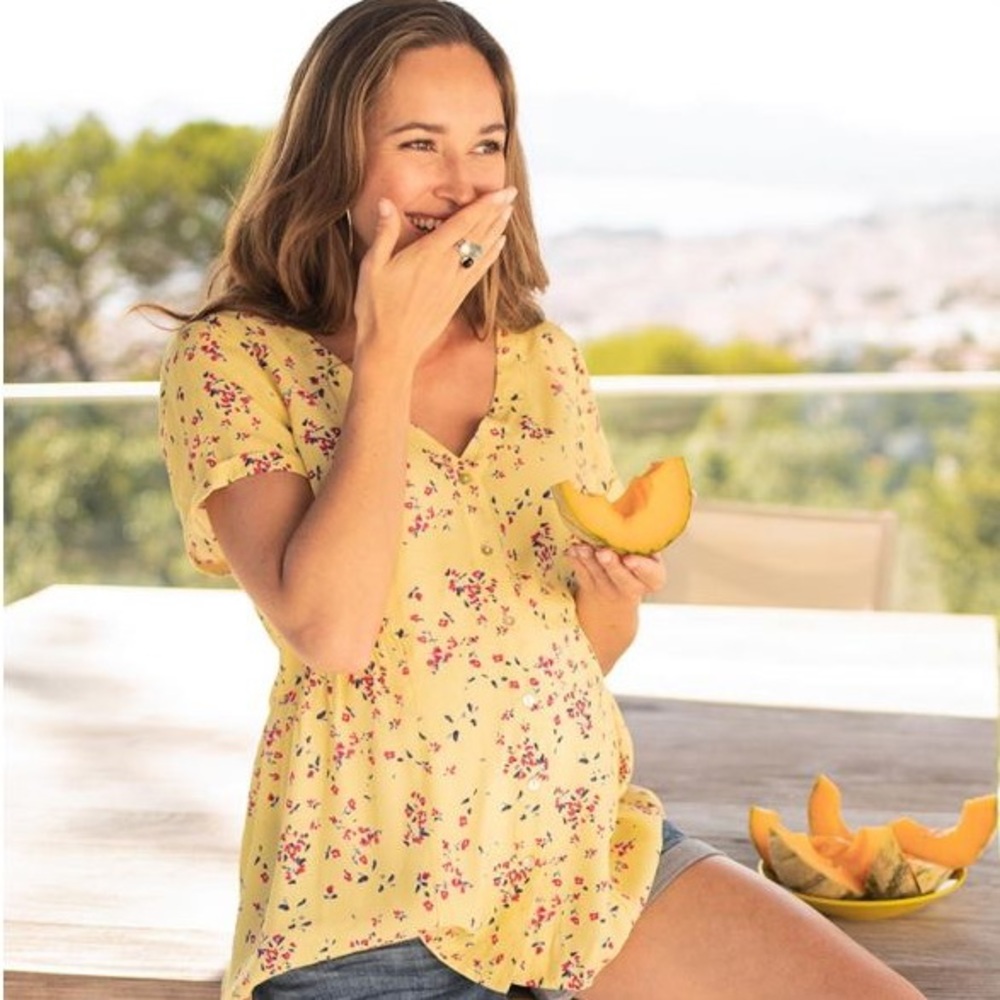 NWT Yellow Floral Maternity Blouse Size M